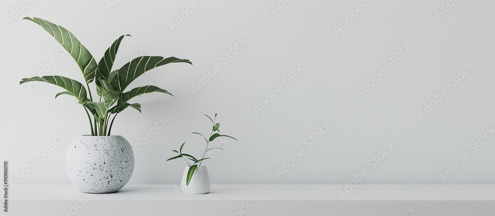 Aufkleber Minimalistic plant displayed on a white background with space for copying your image