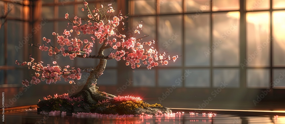 Poster hiroshima mint showcasing a lovely tree with two cherry blossoms in a serene display perfect for inc