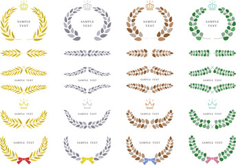 月桂冠とリーフリースの装飾イラスト素材セット / vector eps