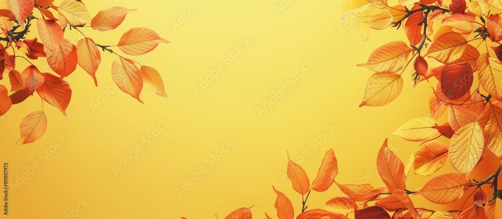 Aufkleber A fall foliage frame set against a yellow backdrop with ample space for additional images or text