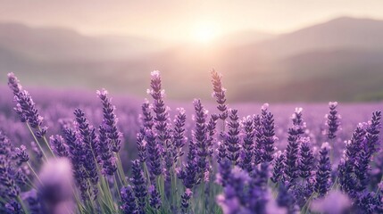 Fototapeta premium Lifelike Lavender Field with Vibrant Purple Flowers and Dreamy Rolling Hills Background