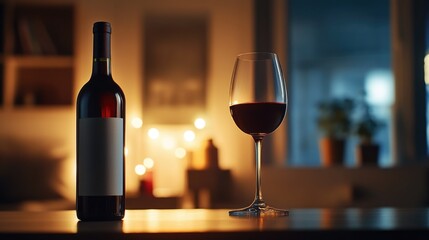 Wine and glass on table