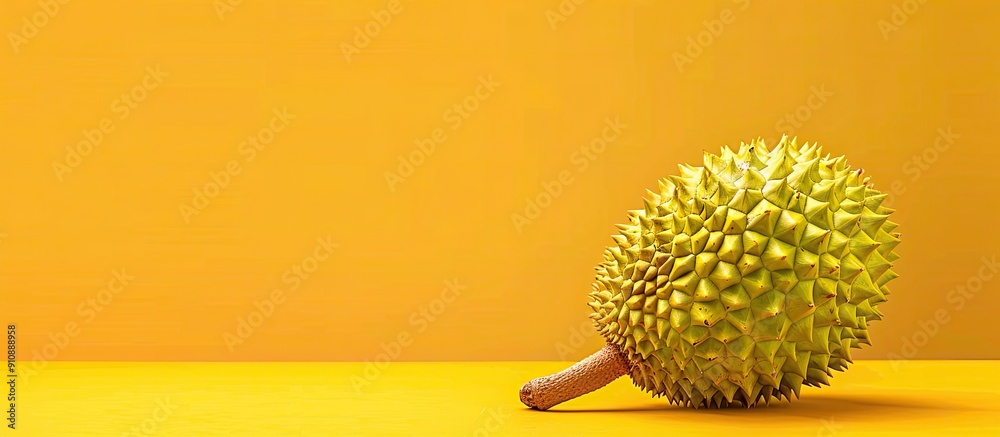 Poster Durian fruit displayed on a yellow backdrop with copy space image