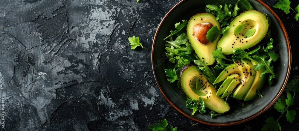 Poster fresh green salad with avocado perfect for a healthy meal presentation and copy space image