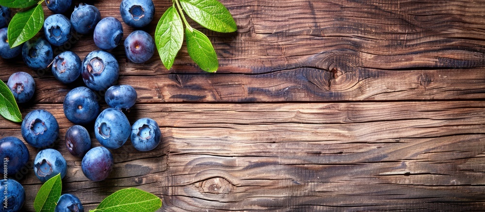 Aufkleber Rustic wooden surface featuring fresh blueberries with copy space image