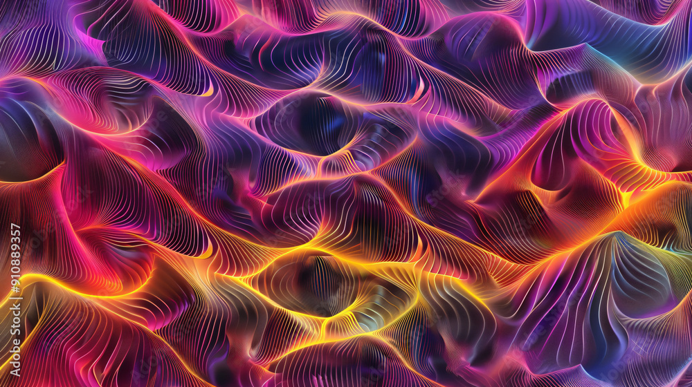 Aufkleber Organic shape with vibrant wavy lines on abstract background, evoking a dynamic and energetic feel