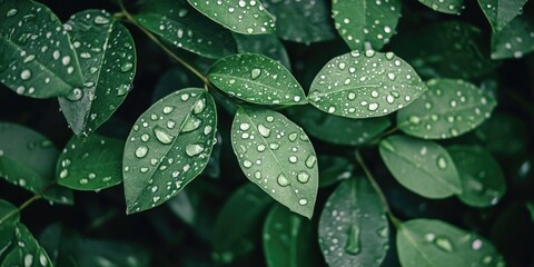 Fototapeta premium Green Leaves with Water Droplets