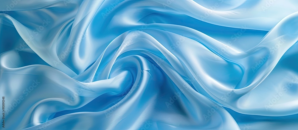 Aufkleber Silk fabric with a blue nacre wave pattern creates an abstract texture on a horizontal background with ample copy space image