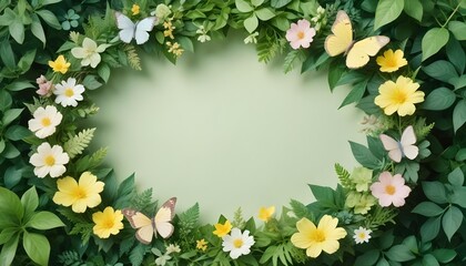 Fototapeta premium Abstract nature spring Background; spring flower and butterfly Greeting circle card design