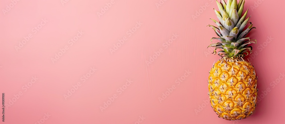 Aufkleber a minimalistic style photograph of a vibrant pineapple on a pink backdrop shot from above providing 