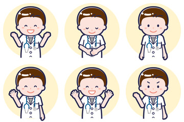 半袖の男性医師のポーズセット_02