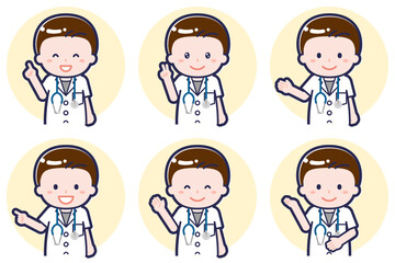 半袖の男性医師のポーズセット_03
