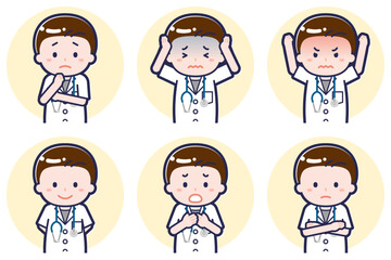 半袖の男性医師のポーズセット_05