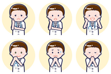 半袖の男性医師のポーズセット_04