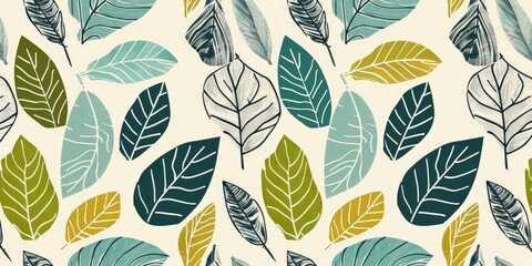 Fototapeta premium Modern Botanical Pattern with Leaves