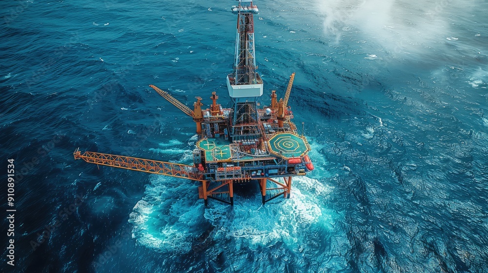 Aufkleber offshore drilling platform with open sea surface. top view. generative ai.