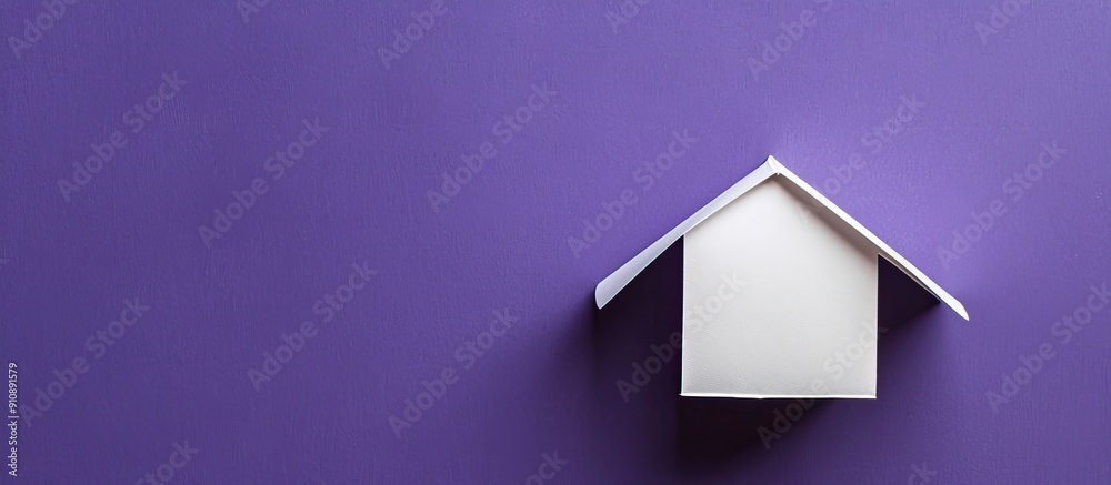 Leinwandbilder top view of a paper house set against a purple background with copy space image