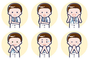 半袖の男性医師のポーズセット_04