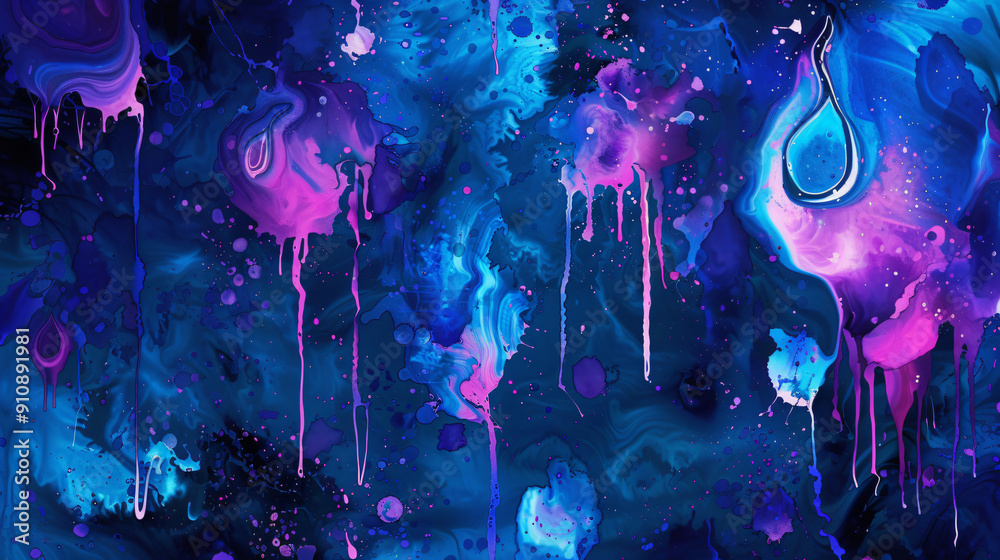 Aufkleber abstract background showing colorful blue and purple paint mixing and dripping