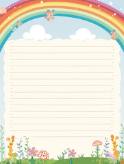 Blank Paper with Rainbow, Butterflies, and Flowers.