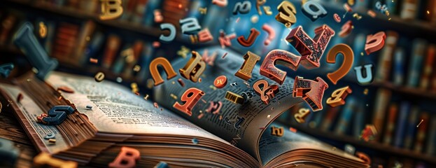 Fototapeta premium Open Book with Flying Letters