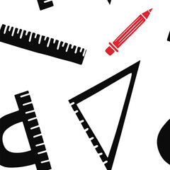 Back to school seamless vector chaotic pattern featuring rulers isolated on blue background