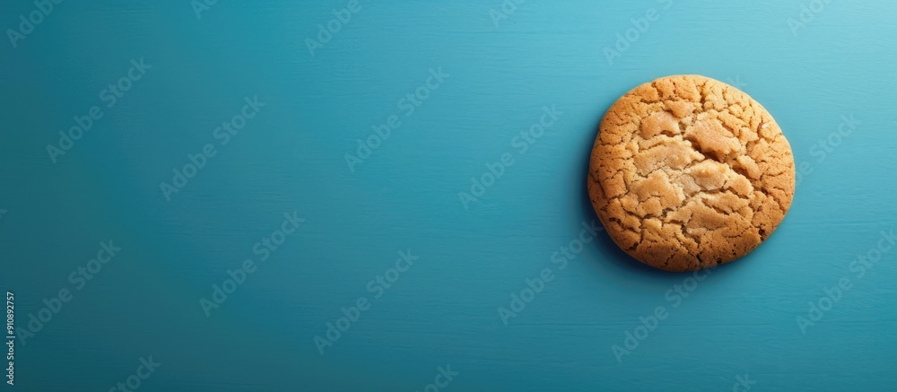 Aufkleber Macro shot of a single cookie on a blue backdrop with copy space image