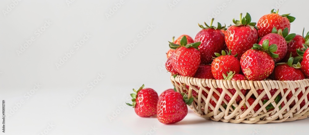 Poster Strawberries placed in a basket against a white backdrop with copy space image