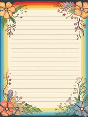 Obraz premium Floral lined paper with colorful border for writing.