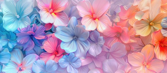 Vibrant pastel flowers creating a summery floral backdrop ideal for graphic design or wallpaper with copy space image