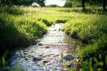 Fototapeta premium Green Field Stream