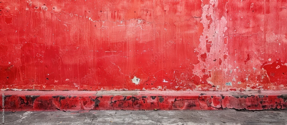 Poster background with a red cement wall texture provides ample copy space for images