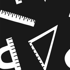 Back to school seamless vector chaotic pattern featuring rulers isolated on blue background