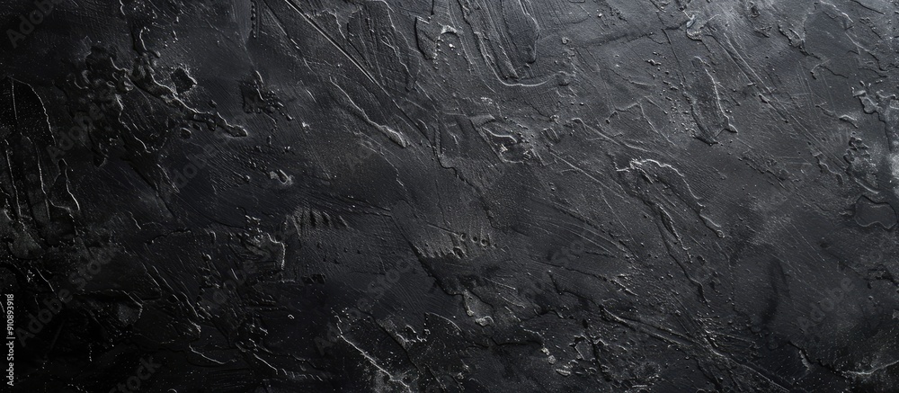 Poster Overhead view of a black desk or chalkboard with enough space for text or images suitable as a food themed background. Creative banner. Copyspace image