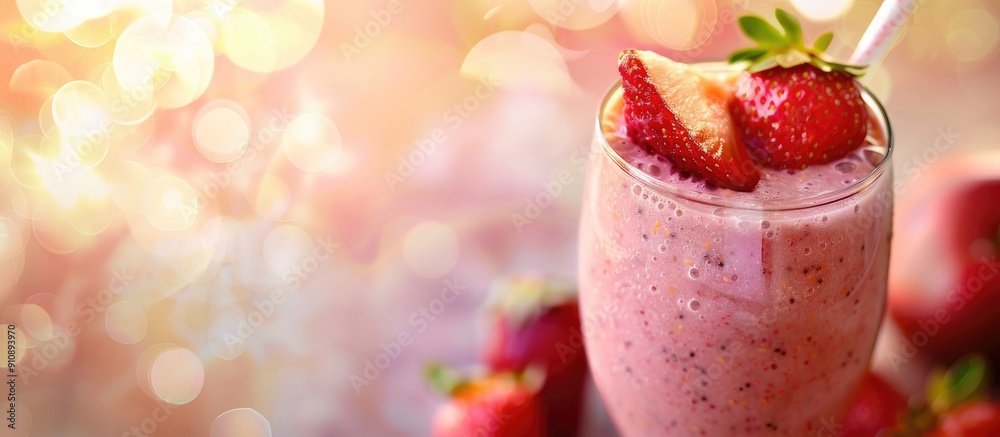 Poster a freshly made fruit smoothie in a glass set against a background with copy space image