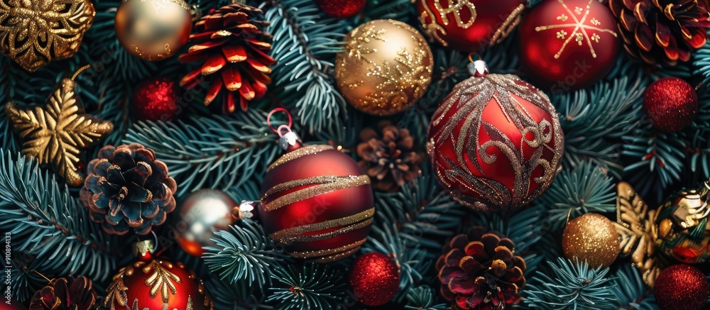 Poster background filled with christmas ornaments providing copy space image