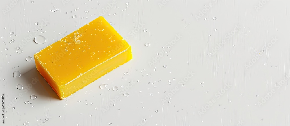Poster Yellow soap displayed with copy space image on a crisp white background