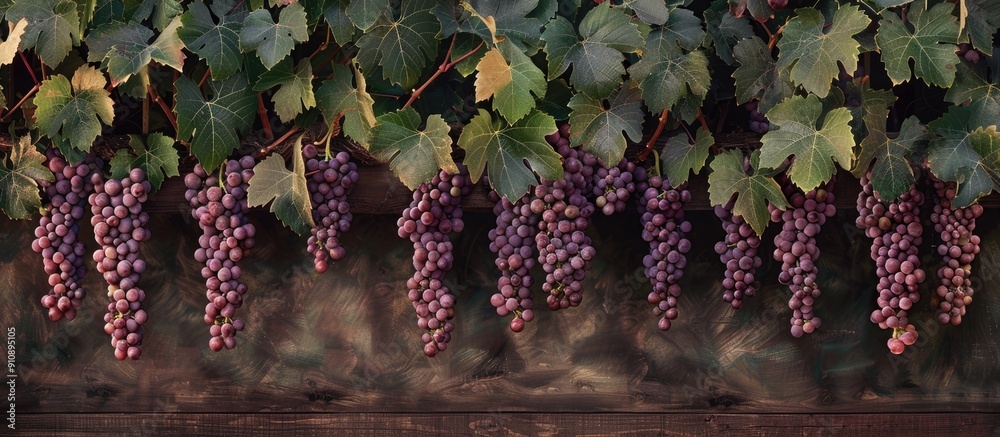 Poster Vibrant grape clusters hanging elegantly on a vineyard s trellis create a stunning composition for a stunning copy space image