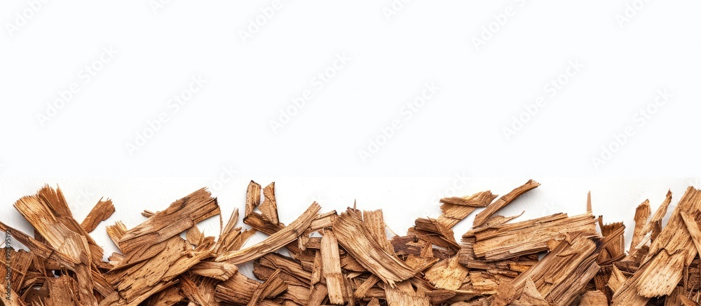 Sticker wood chip subfloor boards isolated on a white background with a space for an image. creative banner.