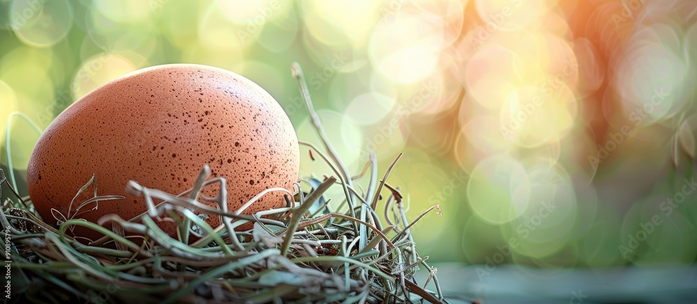 Fototapete Easter themed background featuring an egg nestled in a nest creating a serene ambiance for text placement in the copy space image
