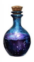 A mystical potion in a glass bottle, swirling with vibrant colors, evoking a sense of magic and wonder.