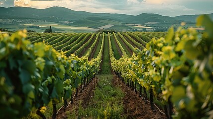 A vineyards on the background of the winery. Generative AI.