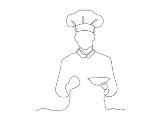 abstract chef in a chef's hat, continuous single line art drawing sketch, logo