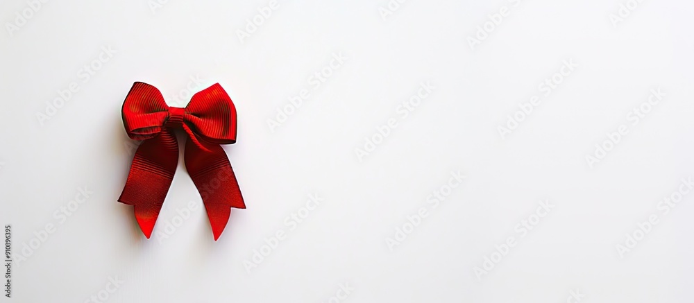 Poster a red bow sitting alone on a white background provides a beautiful copy space image