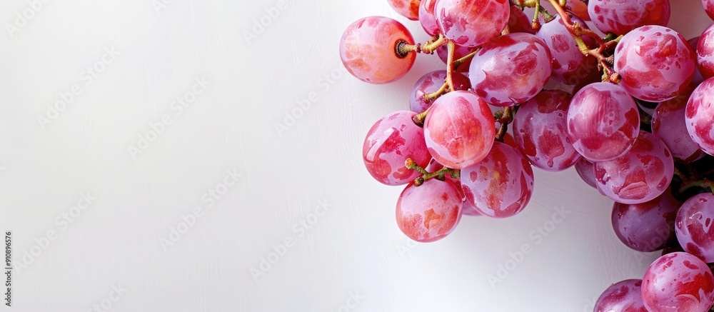 Aufkleber Pink grapes shown isolated on a white backdrop allowing space for additional text or images with a top down viewpoint in a flat lay style