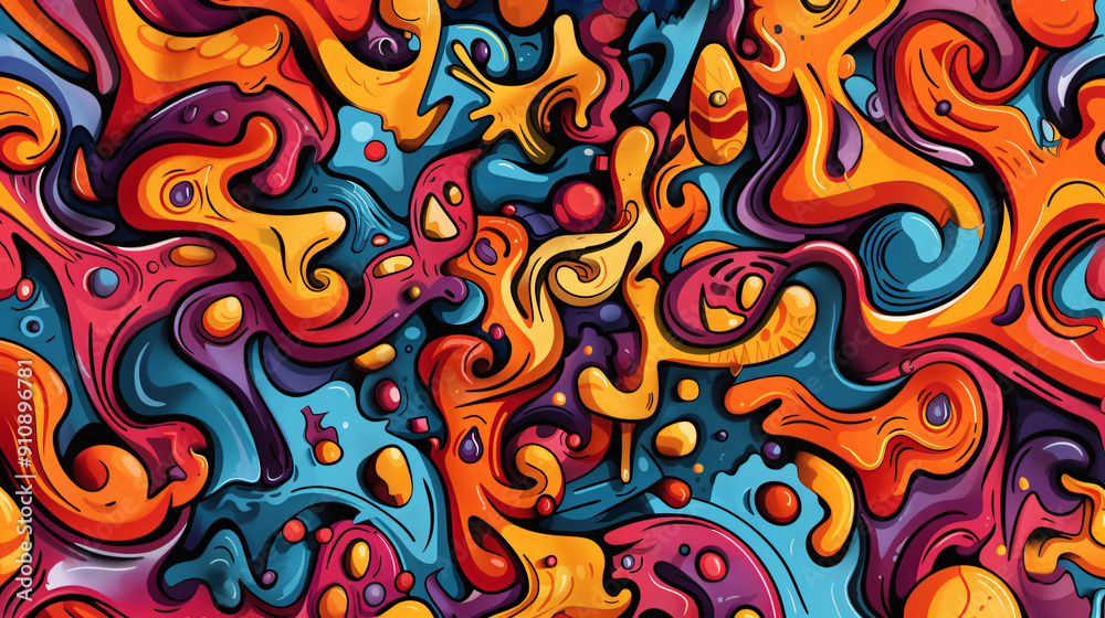 Aufkleber Colorful wavy shapes creating a psychedelic background with swirls and bubbles