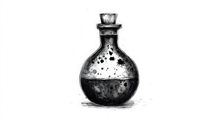 A vintage glass flask filled with potion, showcasing intricate details and a mysterious aura.