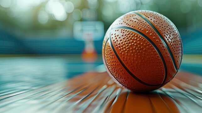 Close-Up Image Of A Basketball Ball Over The Floor In The Gym, Highlighting The Orange Texture, Wallpaper Pictures, Background Hd