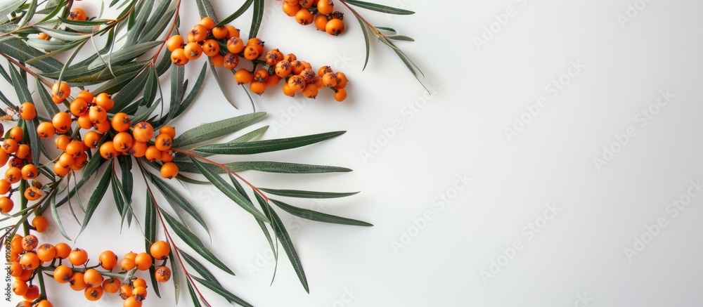 Poster sea buckthorn on a white background with copy space image