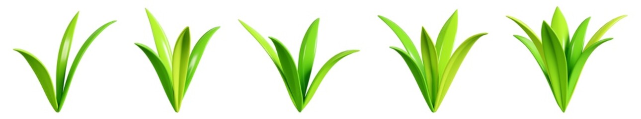Green grass tuft 3d render illustration set for spring and summer border or banner design. Cartoon field plant for Easter decoration. Garden and lawn greenery blade leaves. Outdoor vegetation. © Yuliia Osadcha
